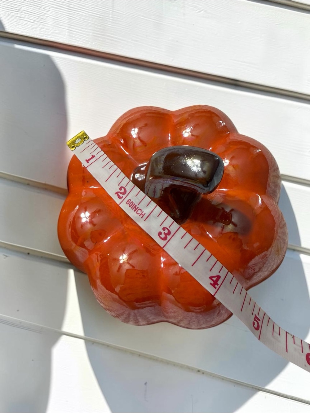 Ceramic Pumpkins Set of 2 Glossy Taupe & Orange Fall Decor 4” - Picture 6 of 7
